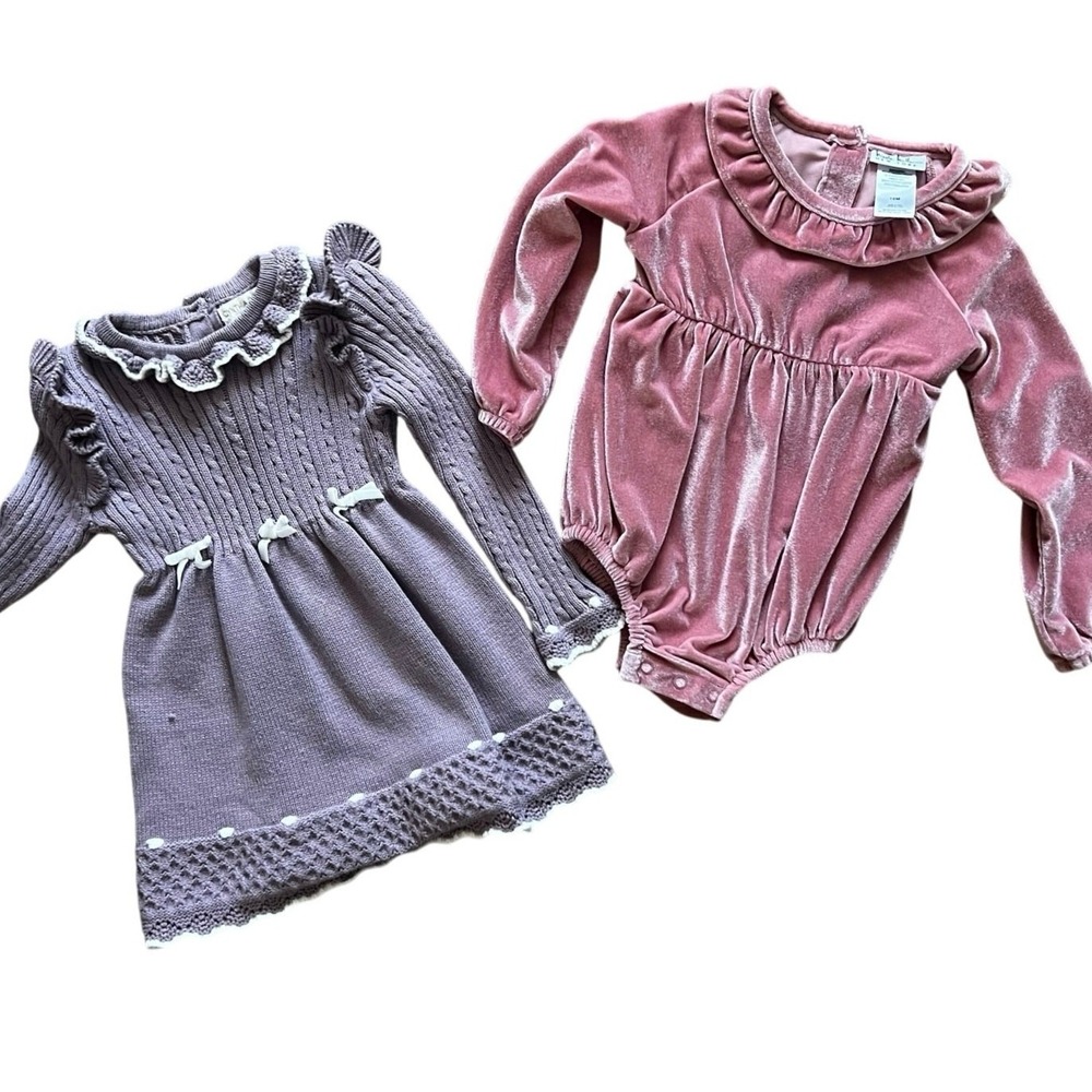 Cynthia Rowley Knit Dress & Nicole Miller Velvet Romper Bundle‎ 18M Purple Pink